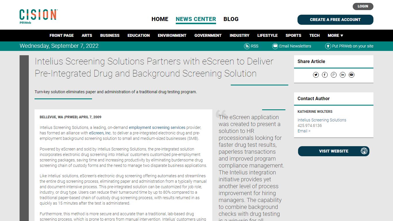 Intelius Screening Solutions Partners with eScreen to Deliver Pre ...